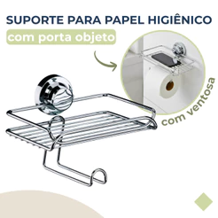 Porta Papel Higiênico Suporte Porta Lenço Umedecido Ventosa Cromado