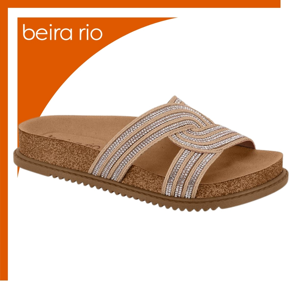 Sandália Birken Papete Beira Rio Flatform com Brilho Strass Conforto Casual Anatômica