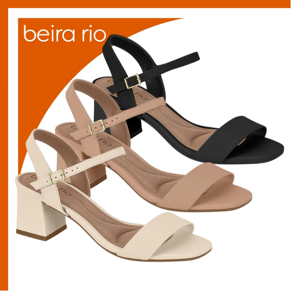 Sandália Beira Rio Salto Bloco Grosso Médio Napa Fivela Confortável Casual Trabalho Antiderrapante em Oferta na Shopee