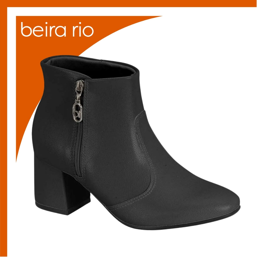 Bota Feminina Beira Rio Cano Curto Zíper Salto Bloco Médio Confortável Elegante Original