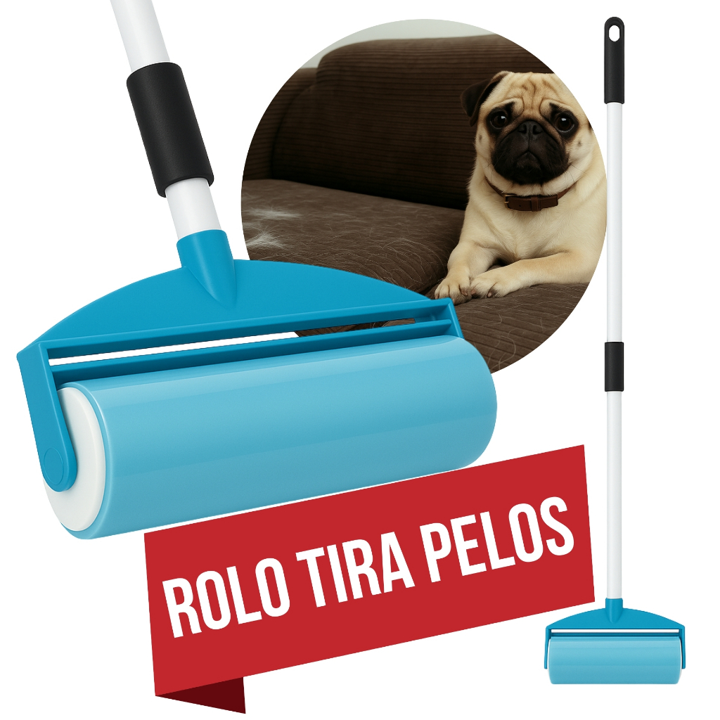 Rolo Tira Pelos Lavável de Silicone Reutilizável com Cabo Extensível Longo para Sofá Roupa Tapete Cortina Pet Gato
