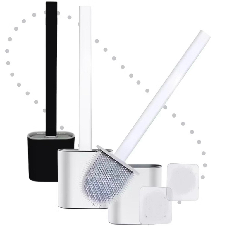 kit 2em1 Escova Sanitária Quadrada Multiuso Para Privada de Silicone-Escova sanitária de banheiro c/suporte auto adesiva