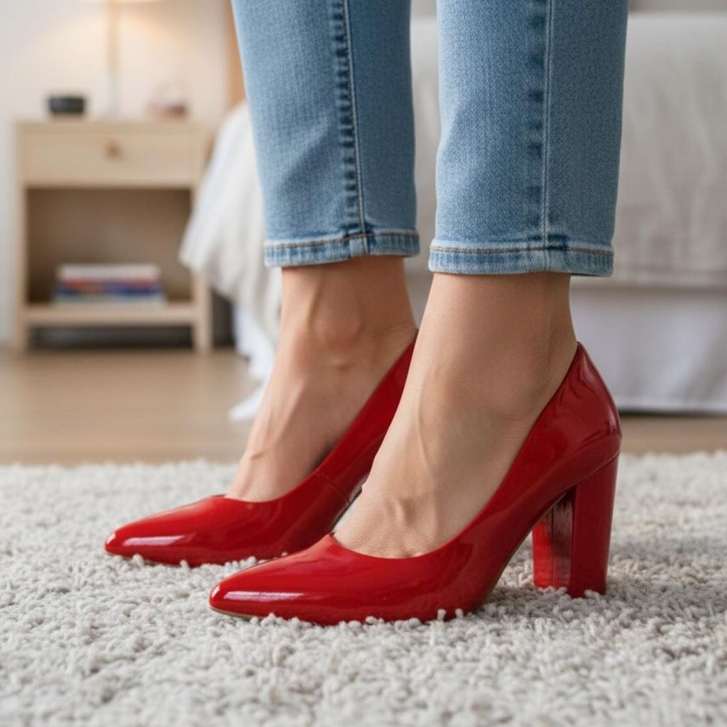 Scarpin Feminino Salto Grosso Mèdio Confortável Verniz Cores Branco Preto Nude Rosa Vermelho em Oferta na Shopee