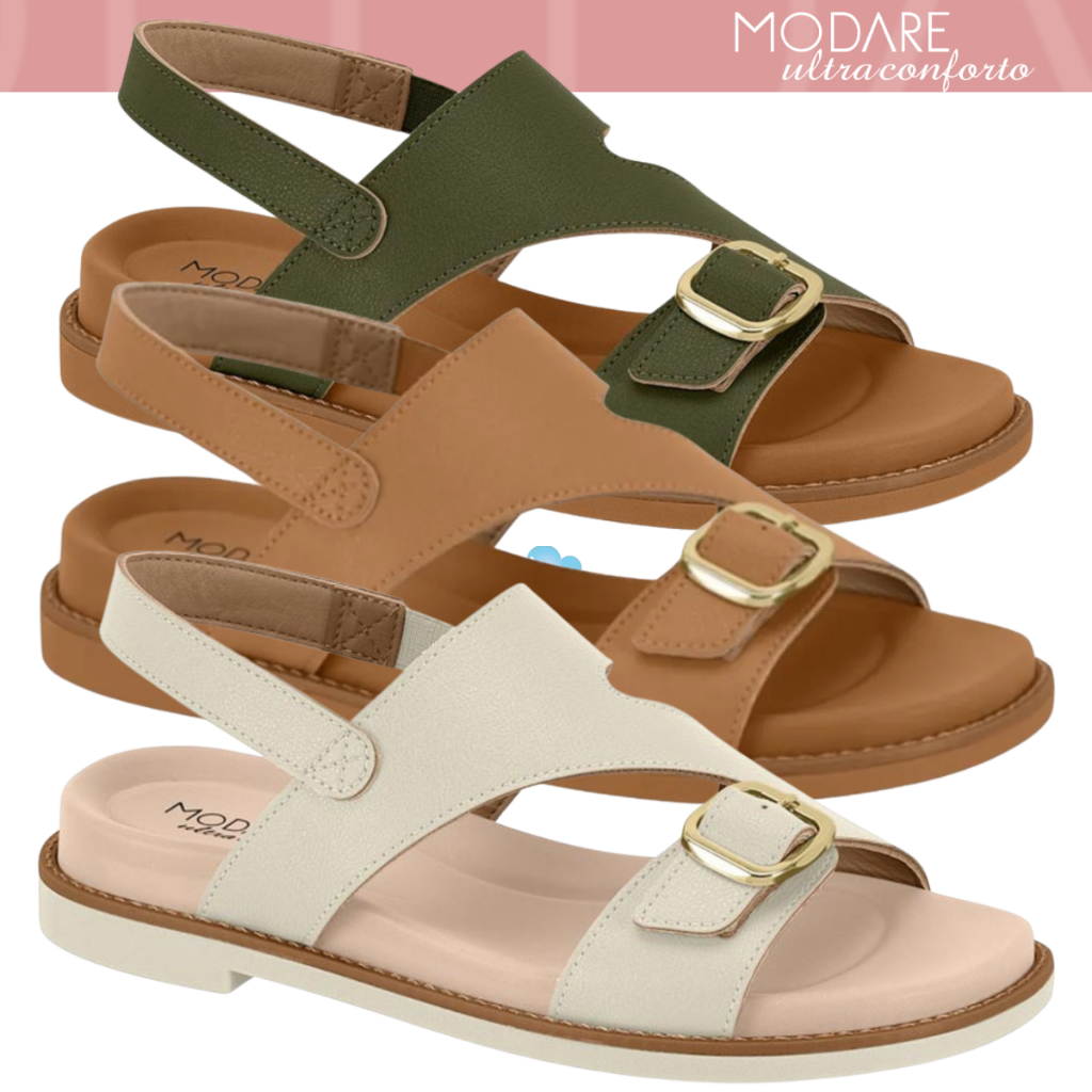 Sandália Modare Feminina Rasteira Fivela Ultra Conforto Original