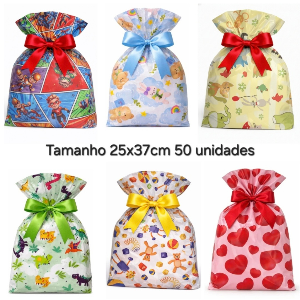 50 Sacos de Presente BOPP 25x37cm Infantil Criança Varias Estampas Premium em Oferta na Shopee
