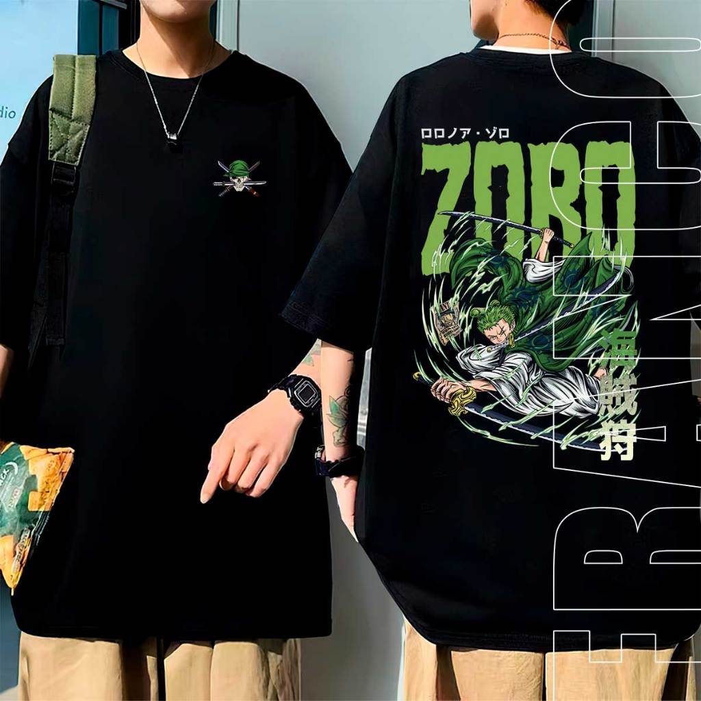 Camiseta Oversized Anime Roronoa Zoro Katana Braço Direito Luffy Camisa Unissex 100% Algodão