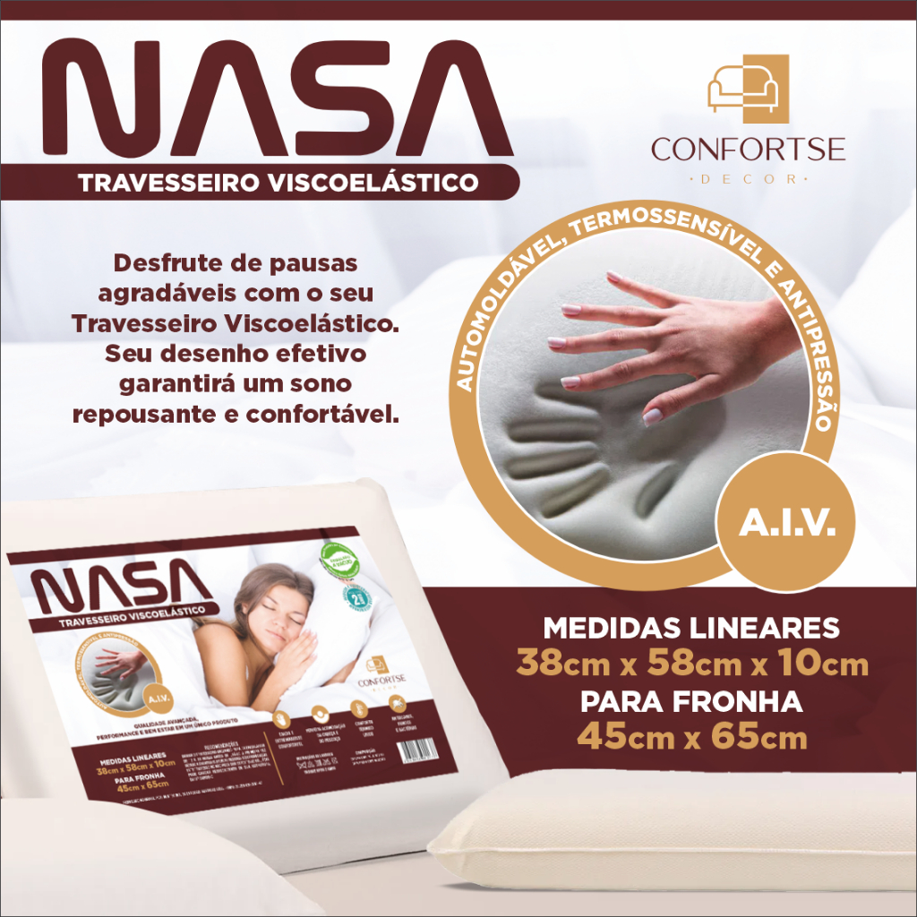 Travesseiro Nasa Original Ortopédico Cervical Viscoelástico Anatômico Antiácaro Alivia Dores (Confortse)