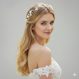 Enfeite Tiara Coroa de Flores minimalistas Péroladas Acessório Cabelo floristas daminhas e madrinhas casamentos de luxo em Oferta na Shopee