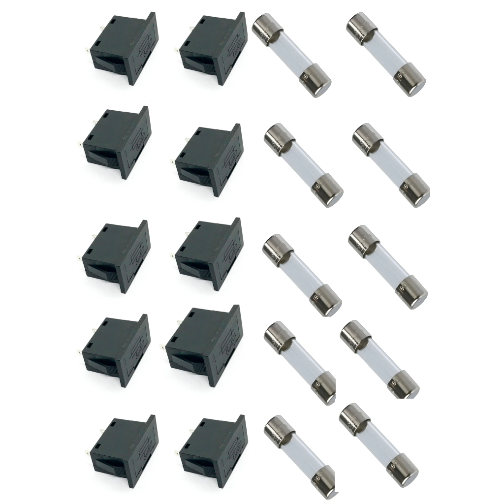 Kit com 10 Porta Fusível BF-020 5x20 + 10 Fusível Vidro 1A 250V 5x20 Pequeno