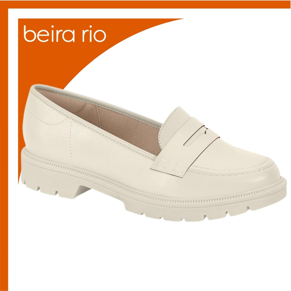 Mocassim Tratorado Beira Rio Sapato Feminino Social Branco Napa Confortável Calce Fáicl Acolchoado