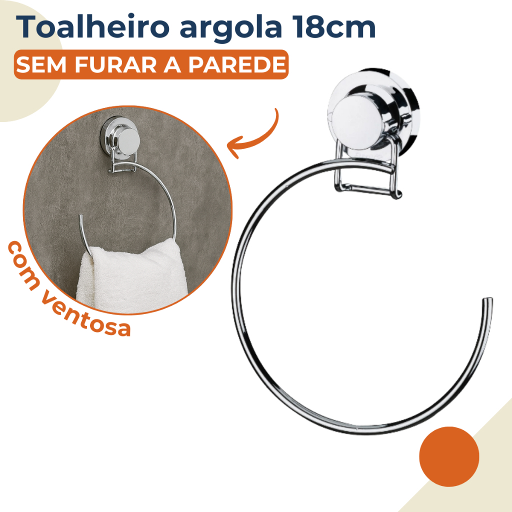 Toalheiro Argola Cromado Redondo Porta Toalha Mãos Rosto Aço Carbono Sem Furos Ventosa em Oferta na Shopee
