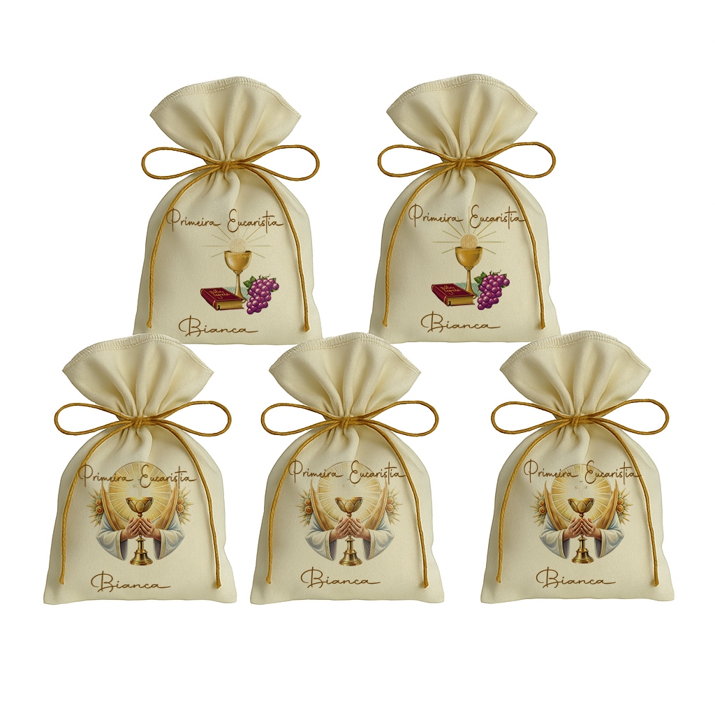 Kit 10 Saquinho Personalizados Festa Lembrancinhas Primeira Comunhão Eucaristia