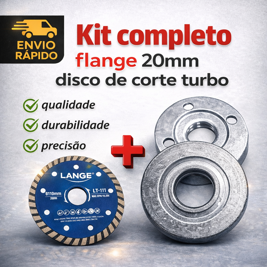 🧩 🔧 Kit Flange p/ Esmerilhadeira/lixadeira  Furo 20mm + Disco Diamantado Turbo[envio rápido]