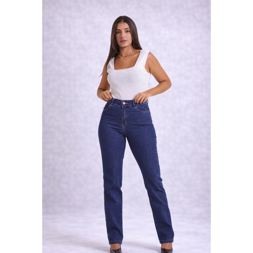 Calça Feminina Jeans Reta Com Elastano Interface Jeans
