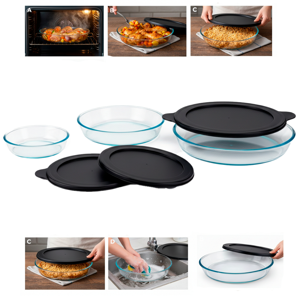 Kit 3 Travessas assadeiras Vidro Temperado Oval Com Tampa 3L/2,4L/1,6L Vai ao forno estilo Marinex