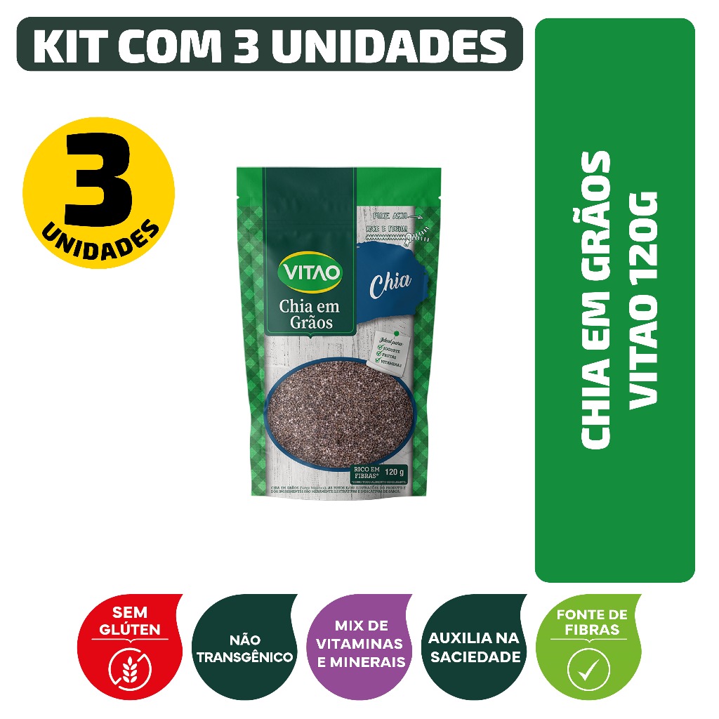 Kit Chia Em Grãos Vitao 120G - 3 Unidades em Oferta na Shopee