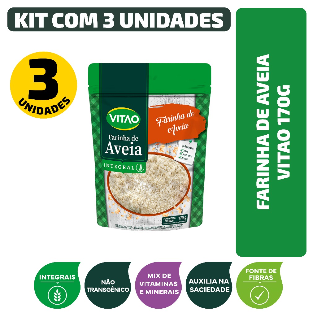 Kit Farinha De Aveia Vitao 170G - 3 Unidades em Oferta na Shopee