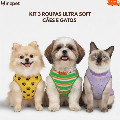Kit 3 Roupa para Cachorro Roupinha de Inverno Ultra Soft Pet Estampa Sortida Porte Pequeno e Médio