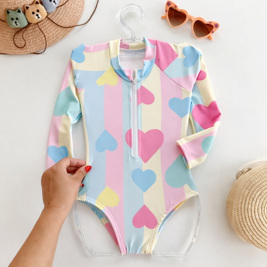 Maiô Infantil Com Ziper Personagens Hello Kitty Infantil Para Meninas Com Proteção UV Moda Verão Praia Carnaval