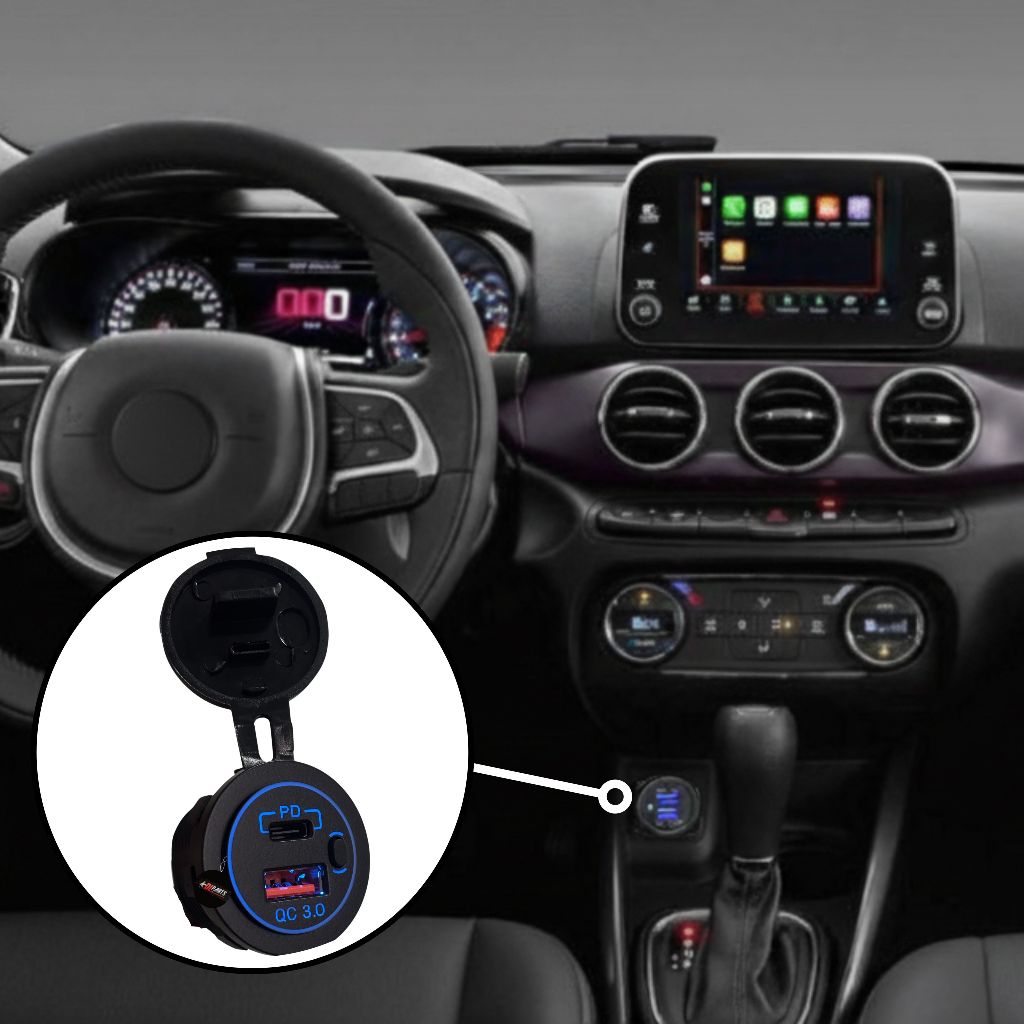 ASX - Tomada Carregador Veicular Carro Dupla 3.0 USB-C / USB - 12v 24v BIVOLT Carga Rápida