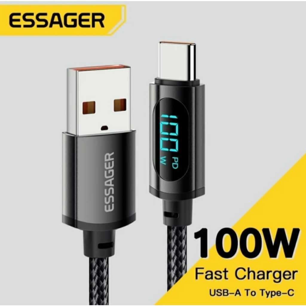 Cabo USB Tipo C Essager 100W com Display Digital para Carregamento Rápido