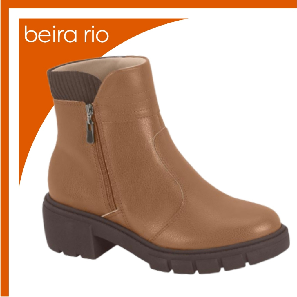 Bota Feminina Coturno Cano Curto Beira Rio Tratorada Confortável Acolchoada Com Zíper Original