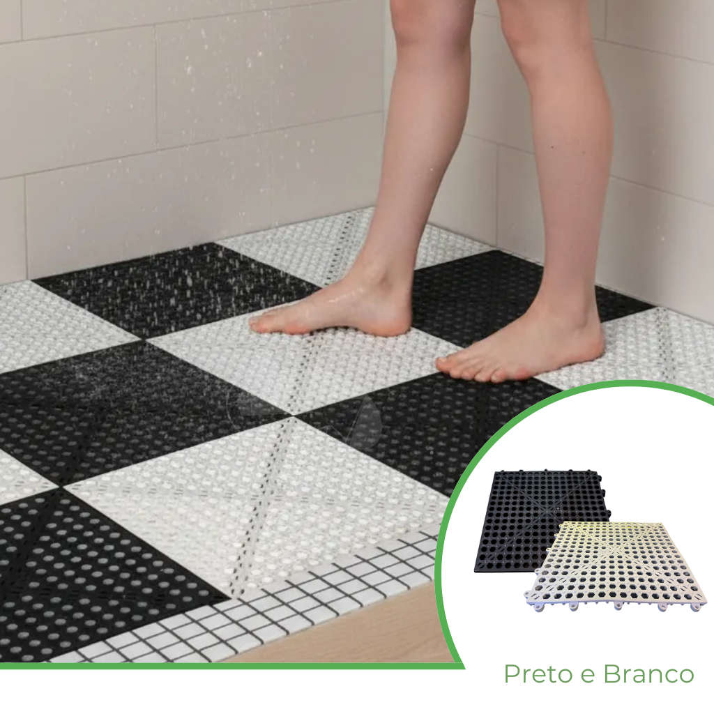 Kit 10 Tapete Modular para Box, Banheiro, Vestiários e Áreas Pet - Branco e Preto Direct Borrachas em Oferta na Shopee