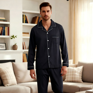 Conjunto Pijama Masculino Longo com Botões e Bolso - Roupa de Dormir Confortável, Estilo Moderno e Elegante