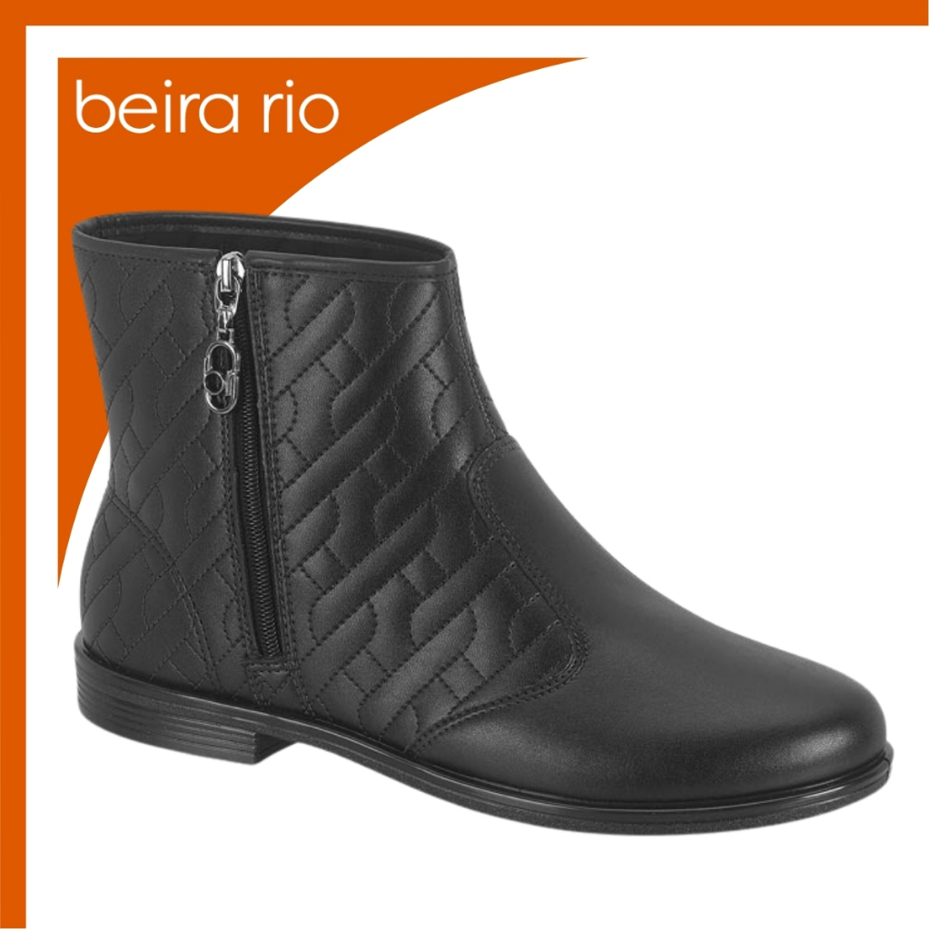 Bota Feminina Cano Curto Beira Rio Com Zíper Casual Salto Grosso Confortável Estilosa Leve Original