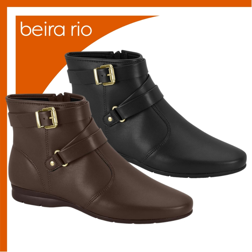 Bota Feminina Casual Cano Curto Beira Rio Com Zíper Fivela Ajustável Confortável Estilosa Original
