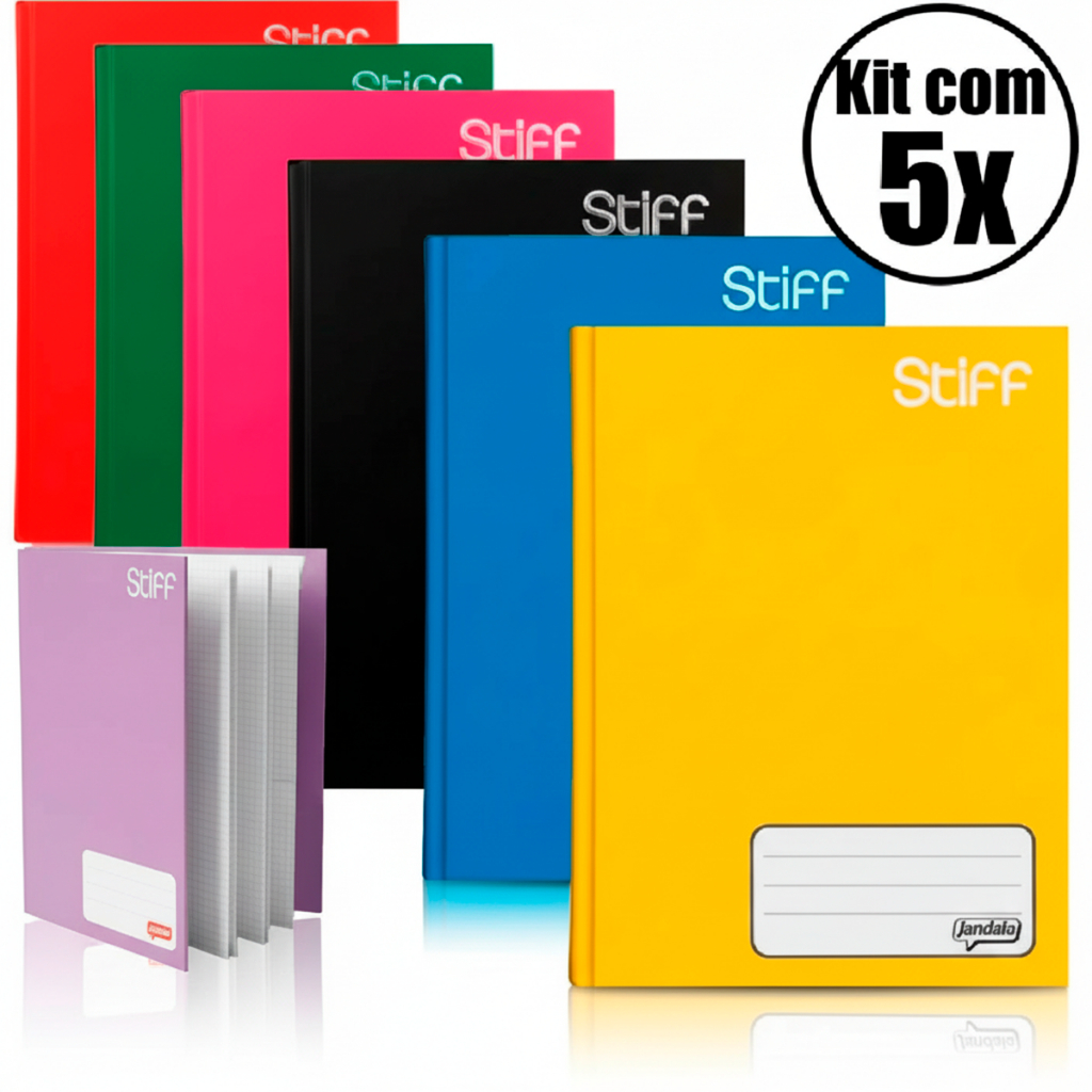 Kit 5 Cadernos Brochurao 96 Folhas Stiff Lilas Vermelho Azul Preto Rosa Capa Dura Amarelo - Grande em Oferta na Shopee