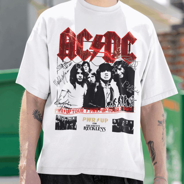 Camiseta Oversized ou Básica ACDC Banda de Rock and Roll Heavy Metal Tour Power Up 2026 Back in Black