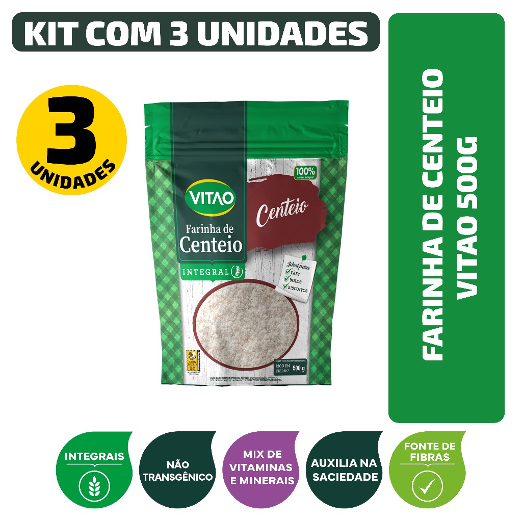 Kit Farinha De Centeio Vitao 500G - 3 Unidades