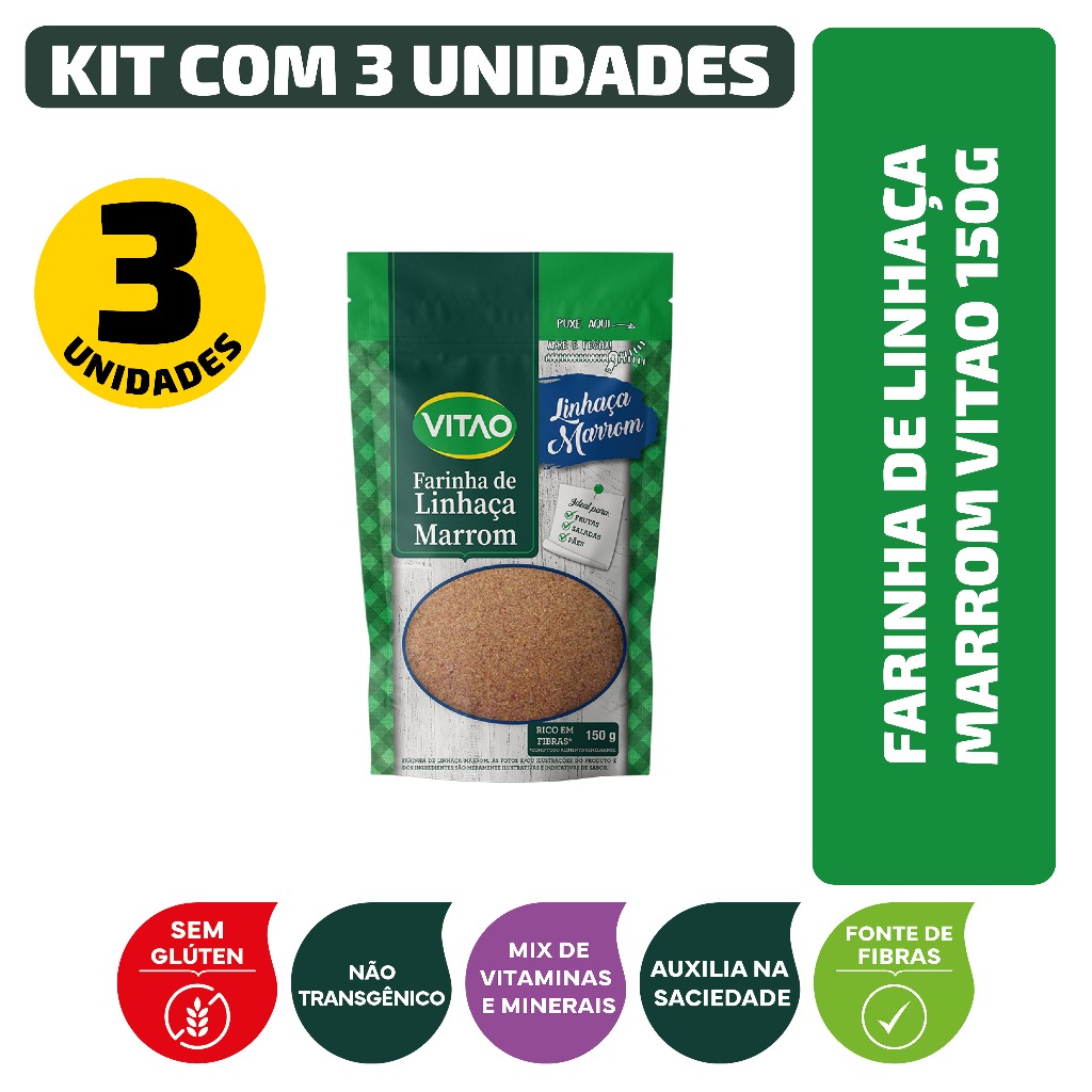 Kit Farinha De Linhaça Marrom Vitao 150G - 3 Unidades