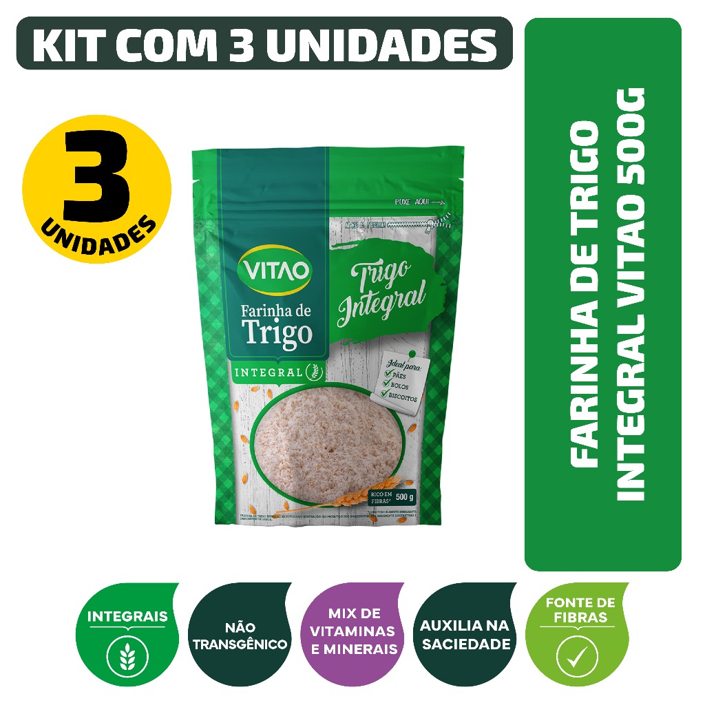 Kit Farinha De Trigo Integral Vitao 500G - 3 Unidades