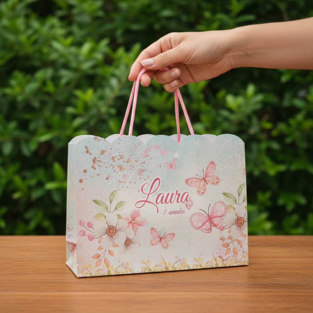 10 Sacolinhas Personalizadas Festa Jardim das Borboletas (20x15x5cm) em Oferta na Shopee