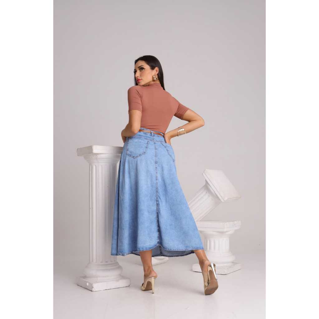 Saia Jeans Cintura Alta Feminina Marmorizada Tendencia Premium PROMOÇÃO