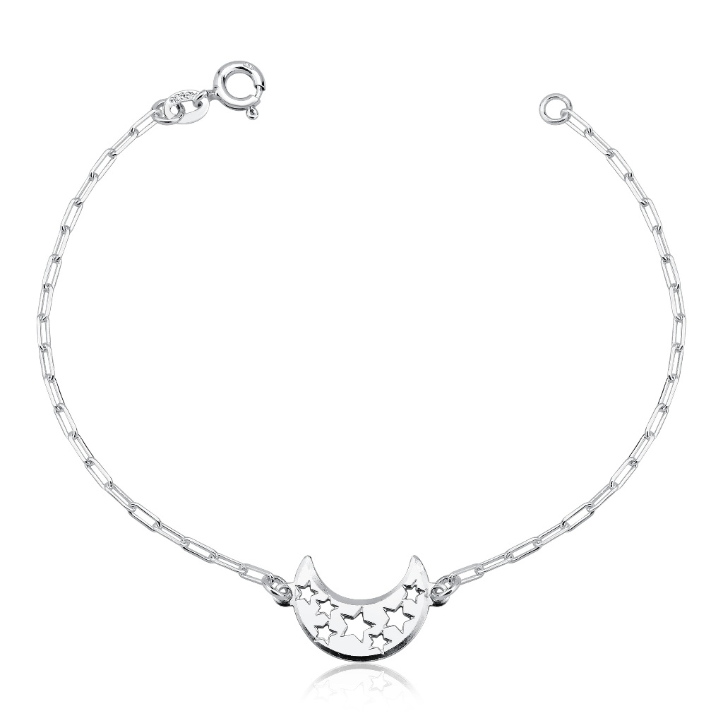 Pulseira Prata 925 Lua com estrelas vazadas