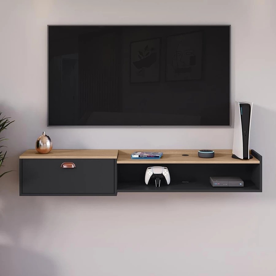 Rack Suspenso para TV até 55” 1,50 cm com Nicho e 1 Porta para Sala ou Quarto