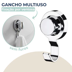 Gancho De Parede Porta Toalha De Banho Rosto Banheiro Cromado Fixação Ventosa Sem Furo