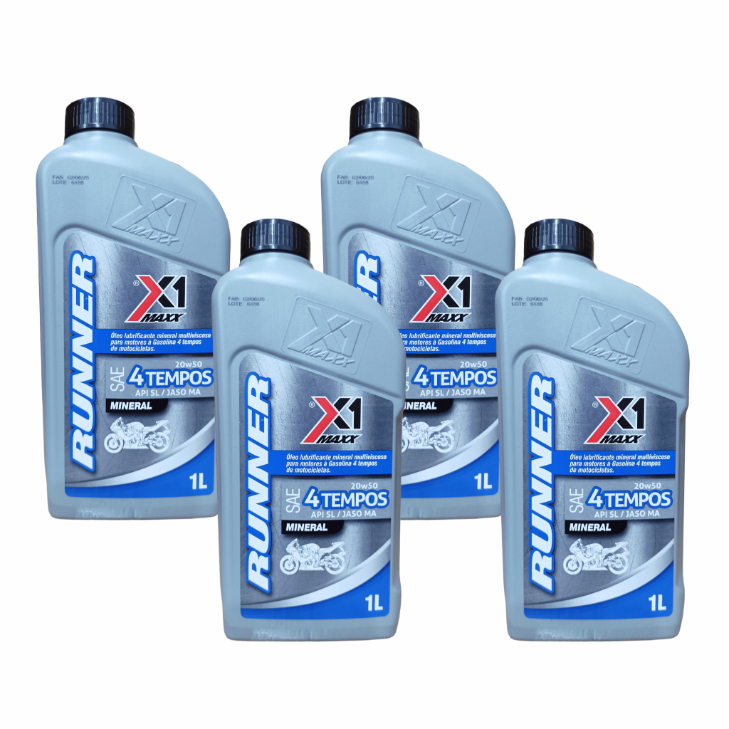 Kit 4x Óleo Lubrificante Motor 4 Tempos 20w50 Mineral Moto X1 Maxx 1 Litro