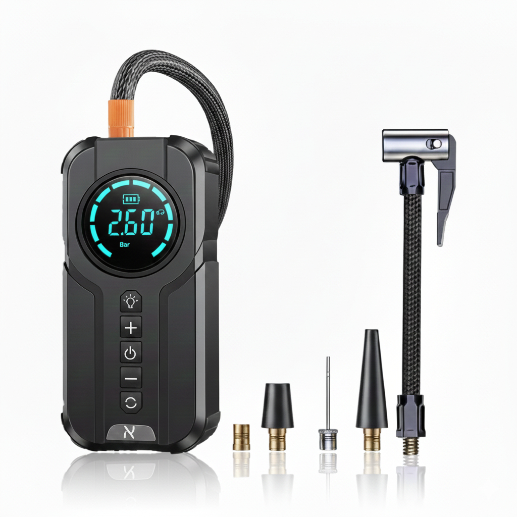 Bomba de Ar Portátil Recarregável Digital 150 PSI USB Tipo C 6000mAh Multifuncional com PowerBank
