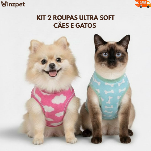 Kit 2 Roupa para Cachorro Roupinha de Inverno Ultra Soft Pet Estampa Sortida Porte Pequeno e Médio