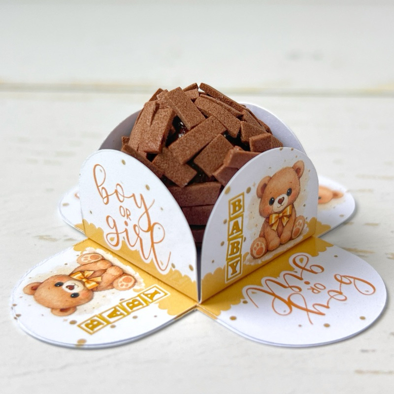50 a 200 Forminhas Personalizadas de Doce Brigadeiro Festa Infantil - CHÁ REVELAÇÃO URSINHO NEUTRO 4 Pétalas
