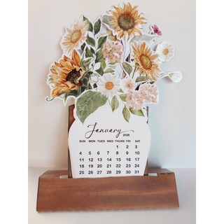 Calendário de mesa floral 2026 reposicionavel, vaso de lindos girassol, janeiro a dezembro com base, presente
