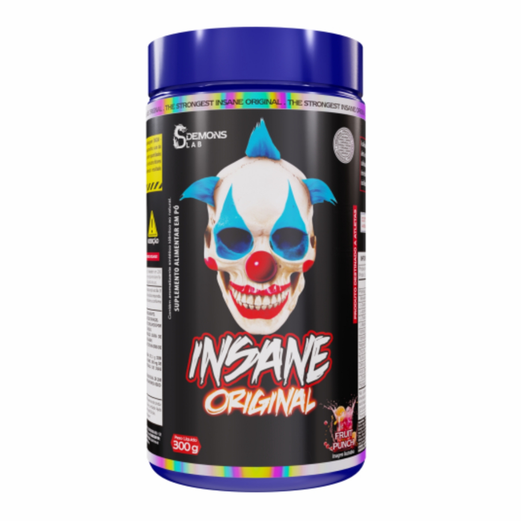 Pré-Treino Suplemento em Pó Insane com Beta Alanina 300g Demons Lab Pote Clown Fruit Punch
