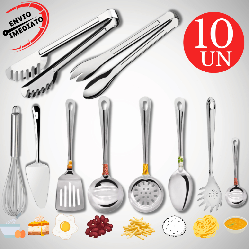 Kit Utensilio Para Cozinha 100% Inox Colher Concha Escumadeira Pegador Massa Salada Mini concha em Oferta na Shopee
