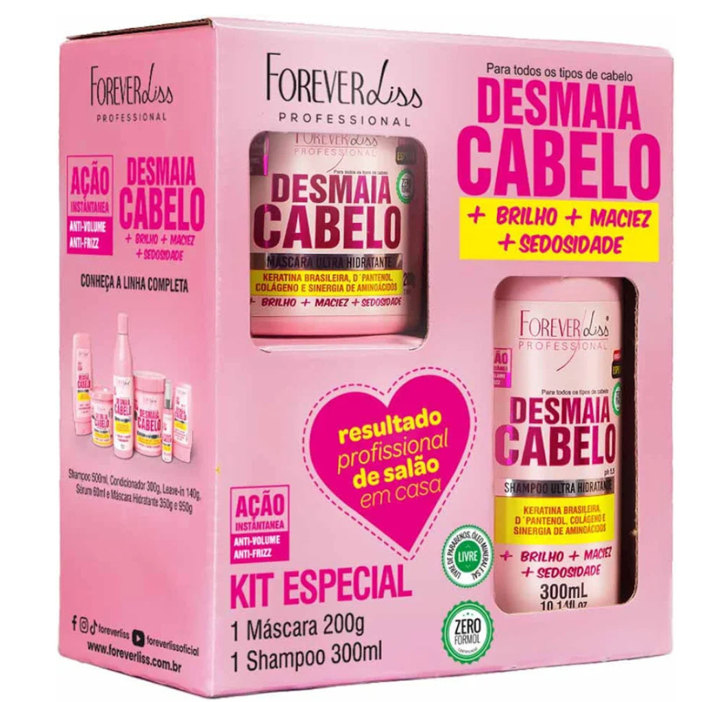 Kit Especial Desmaia Cabelo Forever Liss Shampoo 300ml e Máscara 200g