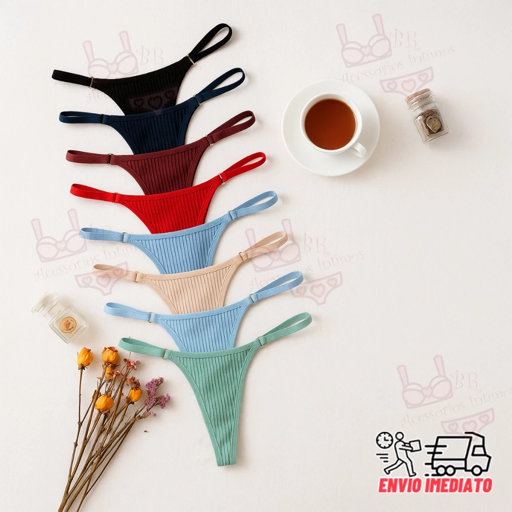 Kits Calcinhas Canelada fio dental regulagem Microfibra lingerie sexy — imagem 1