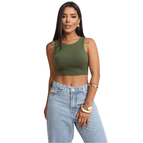Cropped Canelado com Forro Duplo Regata Slim Tamanho Único Jussara em Oferta na Shopee